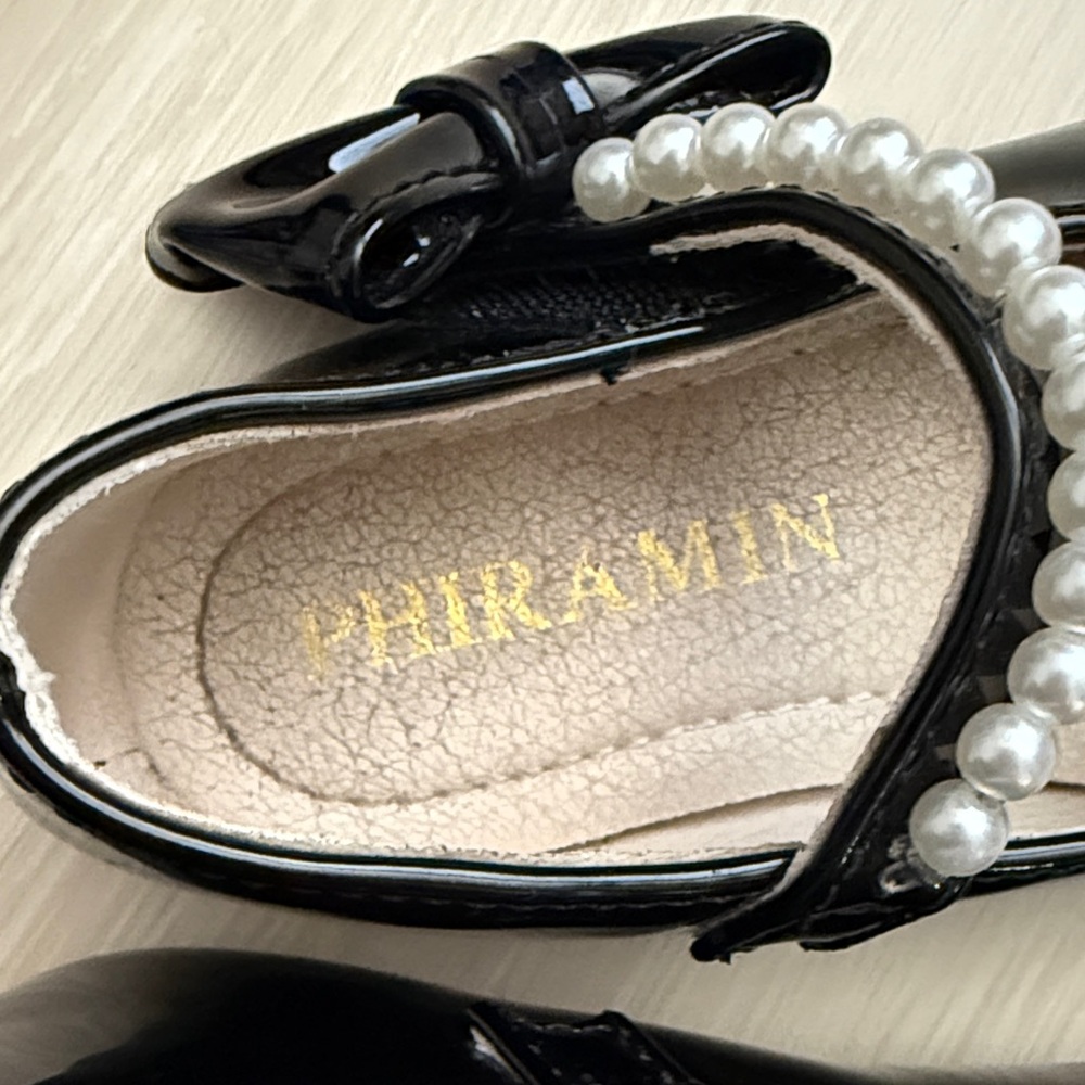 3/$10  Black Kids Dress Shoes with Pearl Accent - Picture 2 of 7